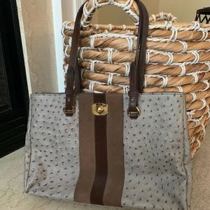 EUC Furla Gray Ostrich Tote Suede Stripe Purse